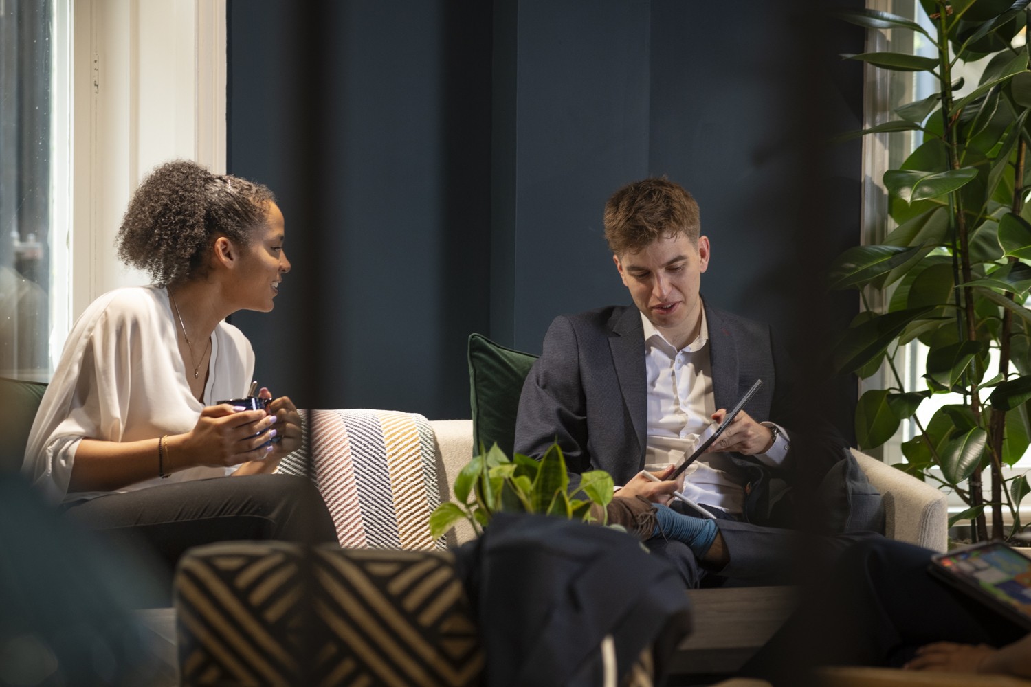 Person at computer smiling 